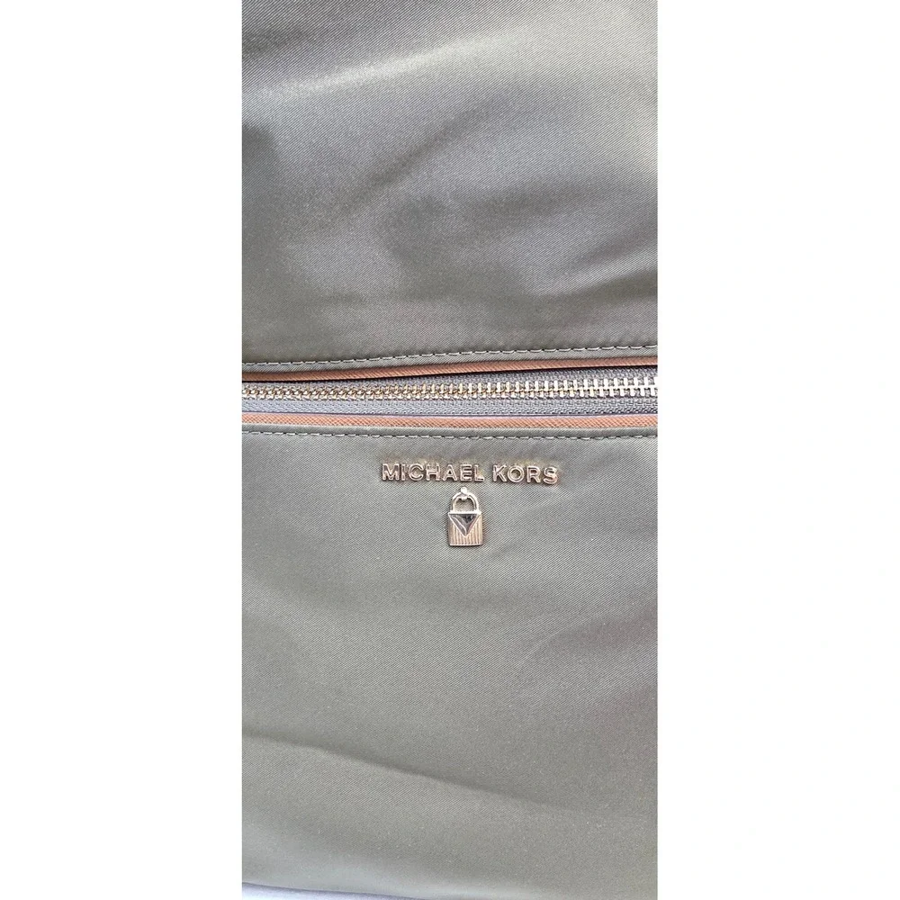 Michael Kors Olive Green Nylon Backpack with Tan Leather Trim and Gold Hardware - Picture 7 of 16